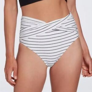 Calia High Rise Twist Front Bikini Bottom - Stripe Black - XS - NWT